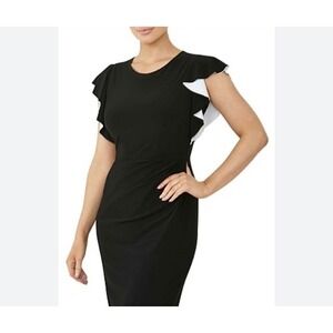 Lauren Ralph Lauren Black Ruffle Sleeve Sheath Dress 14P Petite Formal Event New